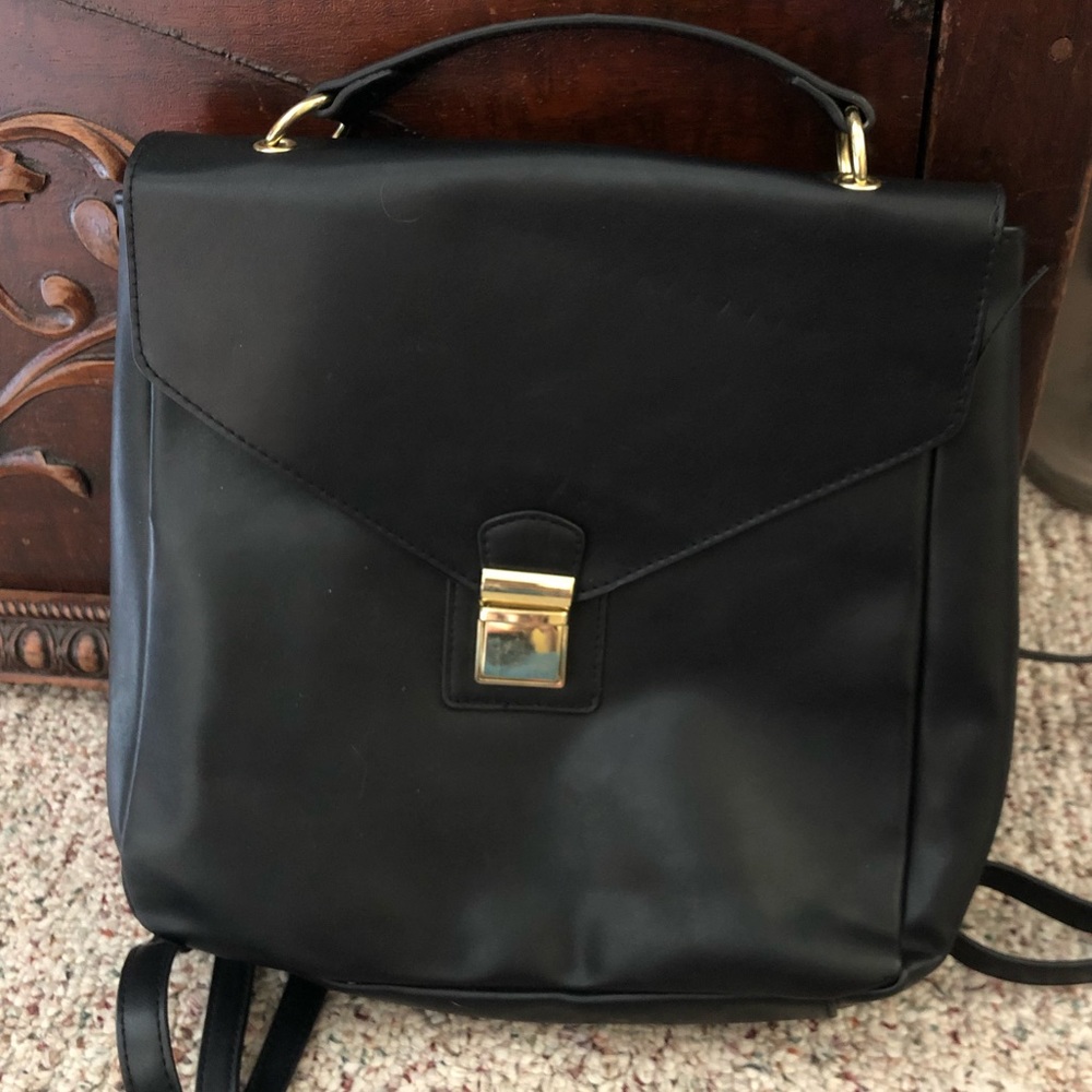 Black Faux Leather Backpack and Handbag